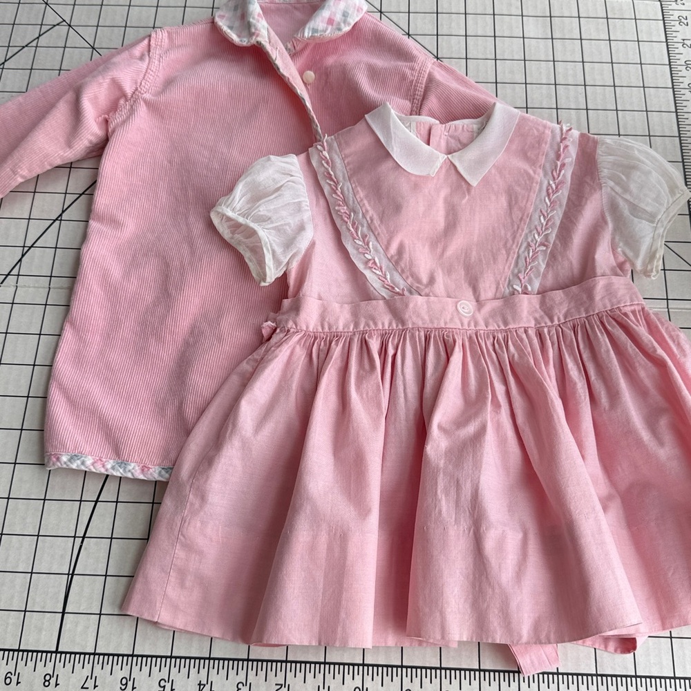 Handmade Vintage Pink Doll Dress & Corduroy Jacket Set | 1970s Baby Doll Dress